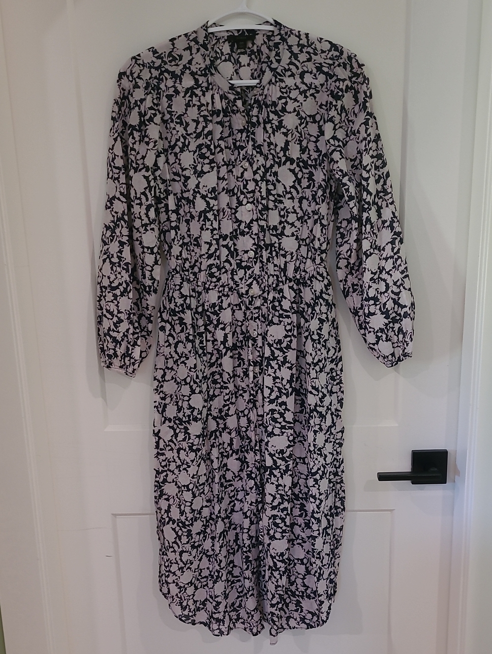 J. Crew Black and White Floral Long Sleeve Midi Dress